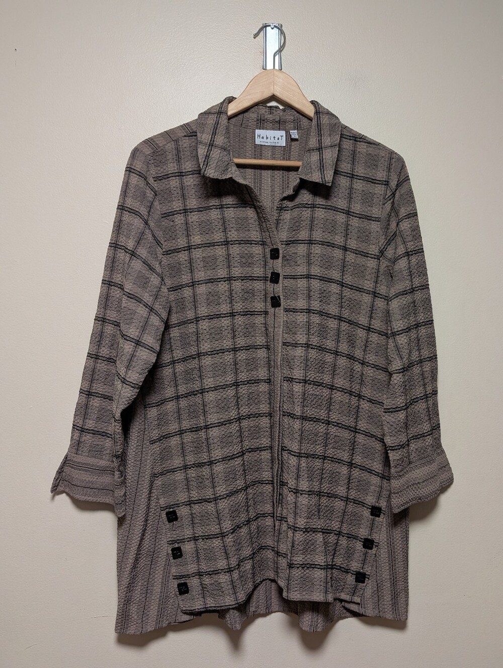 Habitat Clothes to Live In Textured Plaid Tunic Jacket Large Brown Black
